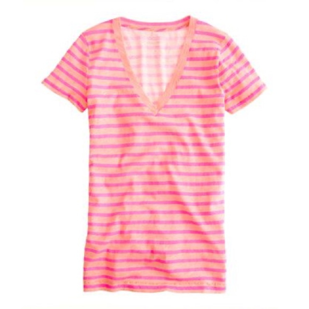 J.Crew Vintage V-Neck Cotton Tee Bold Stripe Sz XS